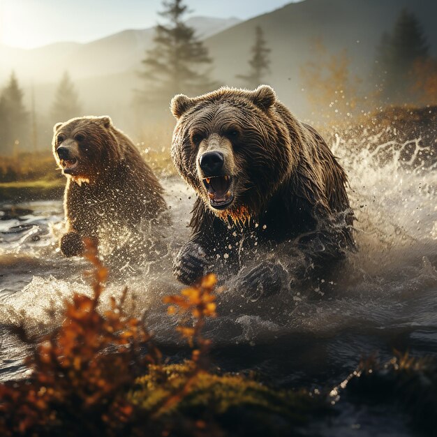 a_realistische_Fotos_über_einen_Kampf_zwischen_zwei_Grizzlybären