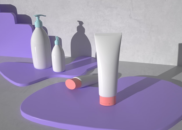 A renderização em 3d de produtos cosméticos fica em um pedestal