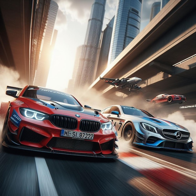 A rivalidade alemã de corrida BMW e Mercedes-Benz competem numa batalha cardíaca pela supremacia