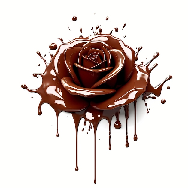 A rosa do chocolate espirra em um fundo branco Dia Mundial do Chocolate Generative AI