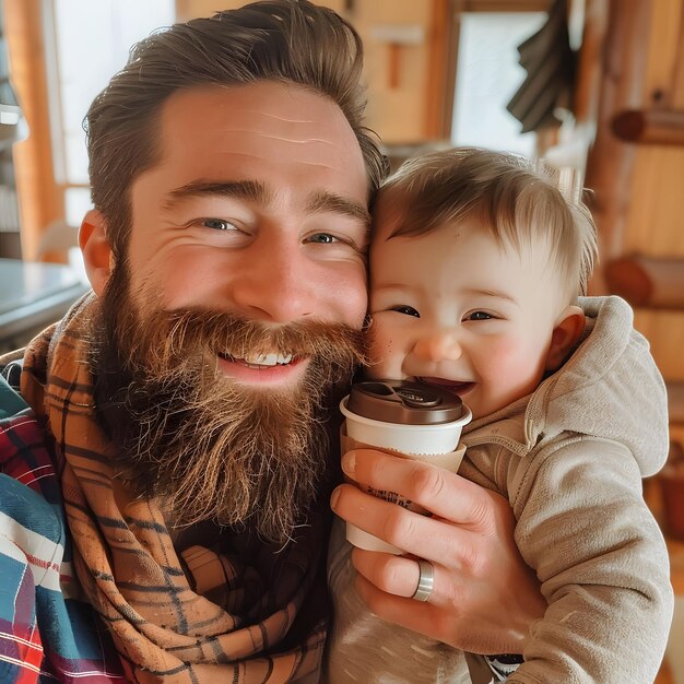 A rotina matinal do pai, o bebé a rir durante os beijos da barba.