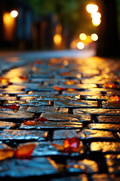 Foto a rua em frente à minha casa está iluminada pelas luzes da rua.