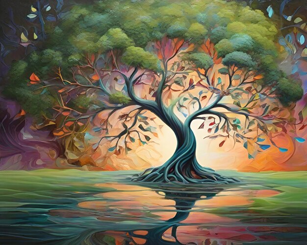 A Árvore da Vida em Aquarela de Primavera Colorida Estilo de Pintura A Árvore Da Vida Estilo de Aquarela