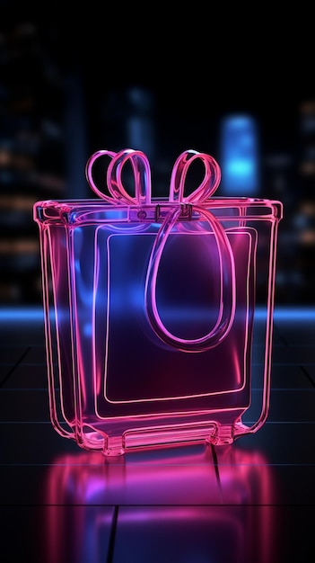 A sacola de compras neon repleta de amor retrata promoções afetuosas adicionando um toque romântico Vertical Mobil