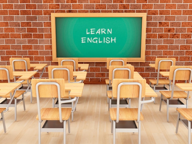 Interior da sala de aula de inglês