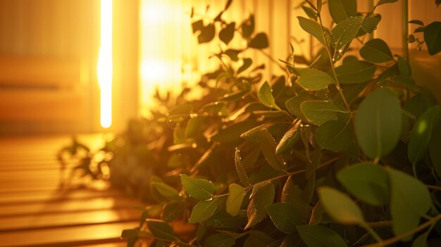 Foto a sala de sauna depois de uma sessão de desintoxicação com um leve cheiro de eucalipto persistindo no ar e um