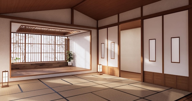 A sala vazia, interior japonês. renderização em 3D