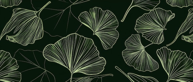 Foto a selva botânica ilustrada para bandeiras imprime decorações e tecidos padrão de arte de linha de folhas tropicais ginkgo folhas plantas e plantas desenhadas à mão padrões em verde iconografia de