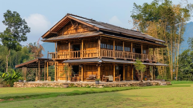 A serena casa de bambu no Nepal, uma impressionante mistura de natureza e arquitetura