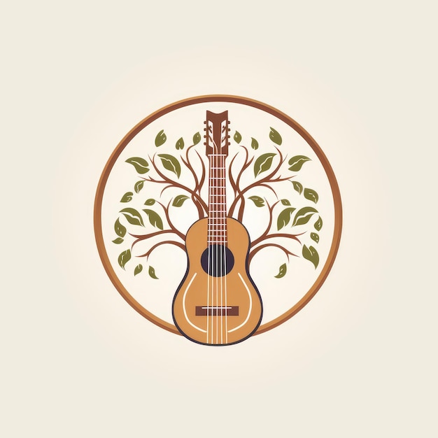 Foto a serenata da harmony celebra a natureza e a música com um logotipo de ukulele de madeira minimalista