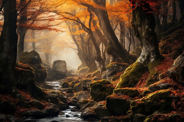 Foto a serenidade de uma floresta de montanha no outono