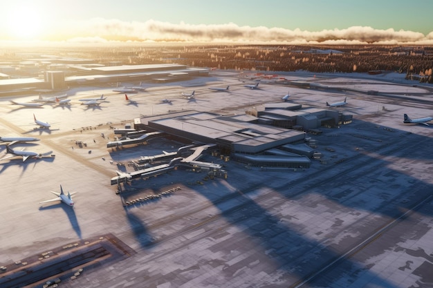 Foto a serenidade de uma plataforma de aeroporto vazia um momento de tranquilidade em meio à aviação