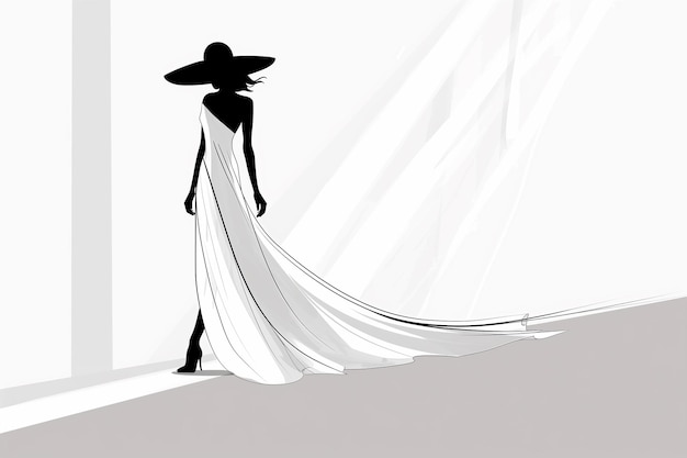 Foto a silhouette of a woman in a dress and hat