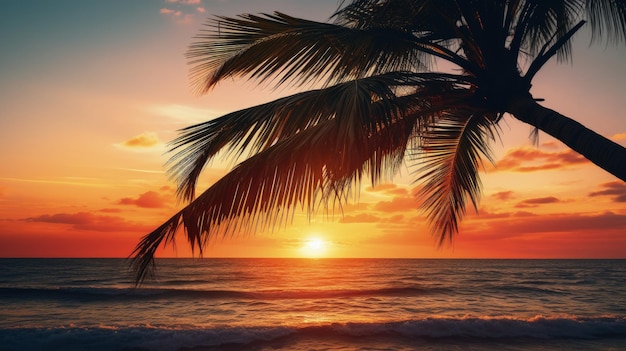 A silhueta da palmeira durante o pôr do sol