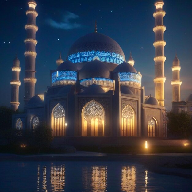 A silhueta de uma mesquita no céu noturno gerada por Ai