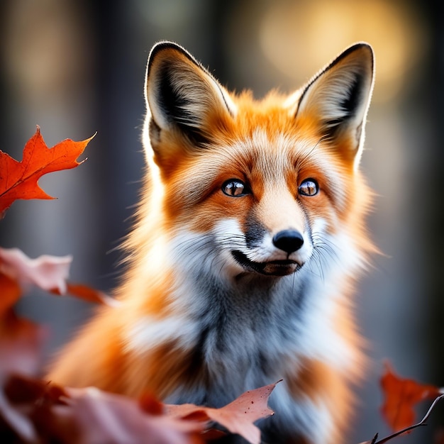 Foto a simpática raposa vermelha na floresta de outono