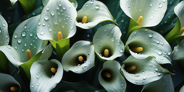 A sinfonia da natureza: flores e folhas com gotas de água