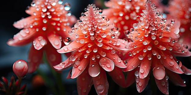 A sinfonia da natureza: flores e folhas com gotas de água