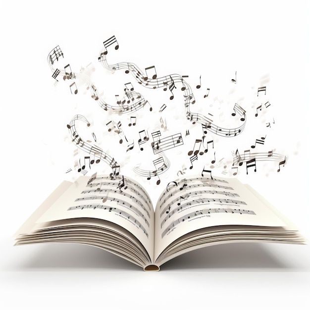 Foto a sinfonia rítmica capturando a dança espirituosa das notas musicais em um livro de música saltitante