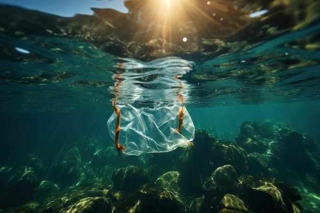 Foto a situação do oceano o plástico prejudica a vida marinha e amplifica o impacto ambiental ia geradora