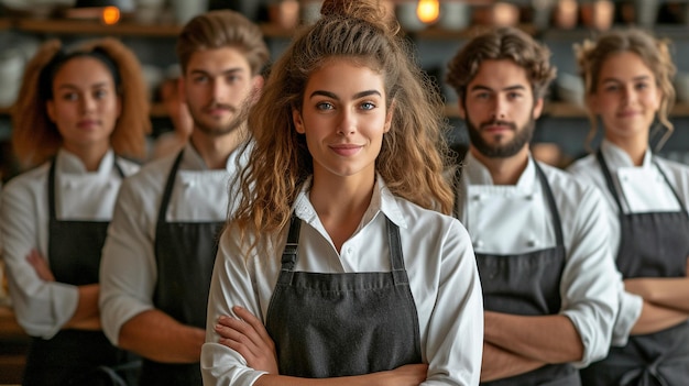 Foto a sizable cluster of waiters and waitresses arranged in a row