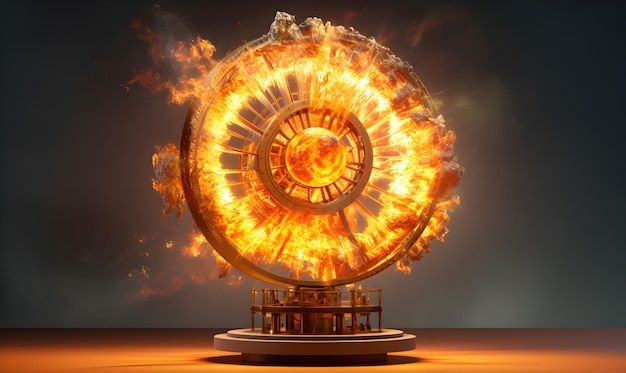 A_spinning_roulette_with_fire_and_fire_exploding_around_te safe door_security