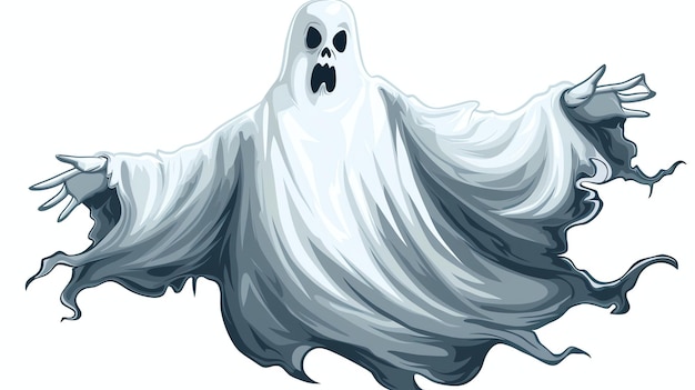 Foto a spooky ghost with a tattered white sheet and a ghostly face it has its arms outstretched in a menacing gesture
