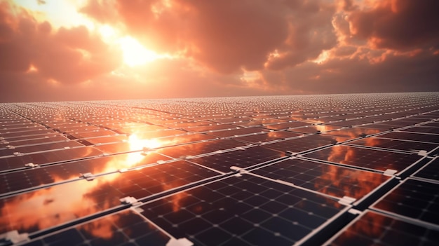A superfície da bateria solar com o reflexo do sol e do céu gerada pela IA futurista