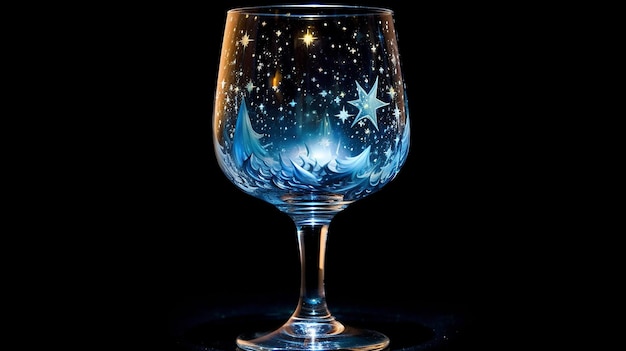 A taça de vinho brilha e brilha com um brilho estrelado mágico por dentro