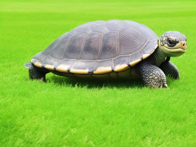 a tartaruga rasteja na grama verde