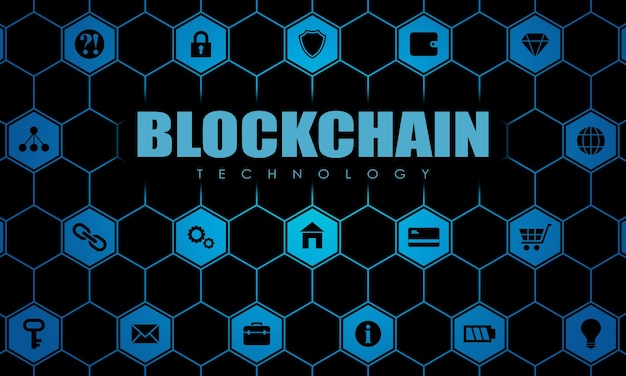 A tecnologia blockchain é apresentada como uma rede de elementos com ícones conectados entre si.