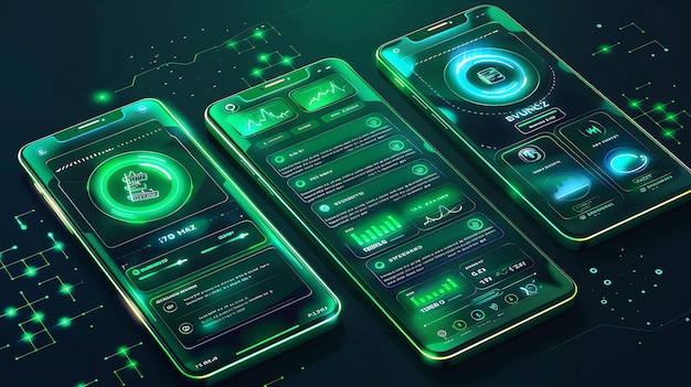 A tecnologia é um telefone inteligente com um fundo verde