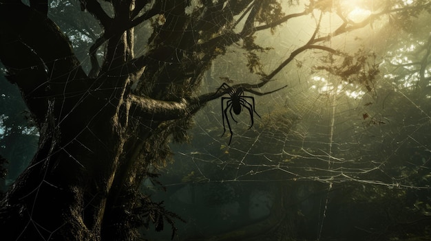 A teia de aranha em uma ilustração da selva