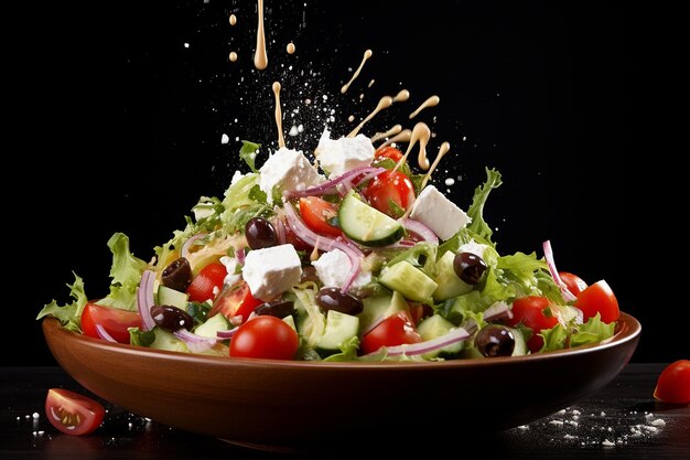 A tela de salada grega, uma obra-prima de ingredientes