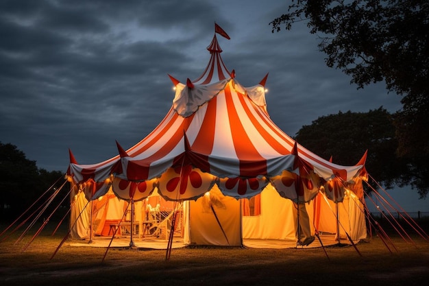 A tenda do circo à noite.