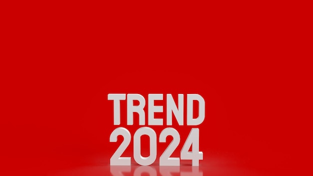 A tendência de texto 2024 na renderização 3d de fundo vermelho