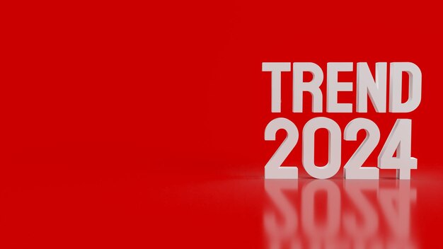 A tendência de texto 2024 na renderização 3d de fundo vermelho