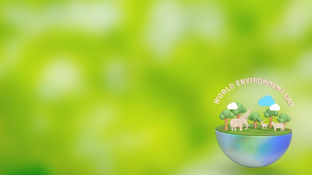 A terra e o animal para renderização 3d do dia mundial do meio ambiente