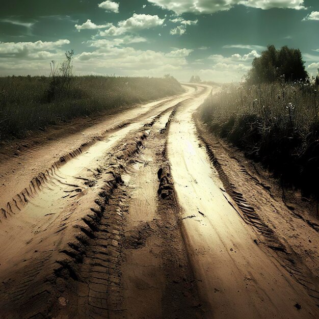 Foto a terra é uma estrada de campo.