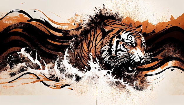 A textura da tinta acena o símbolo do tigre ilustração artística backgroundGenerative AI
