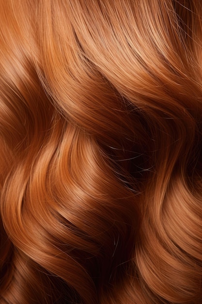 A textura do cabelo ondulado de uma garota ruiva