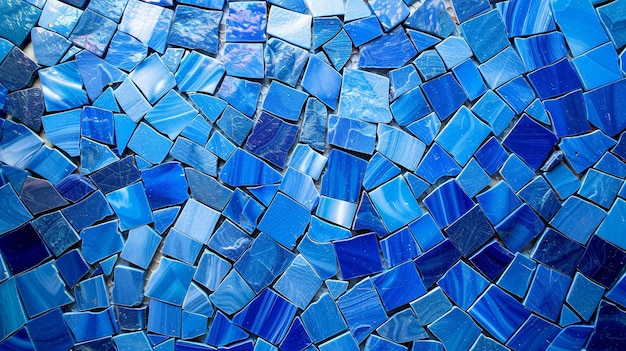 A textura do padrão de fundo do azulejos de mosaico azul em close-up
