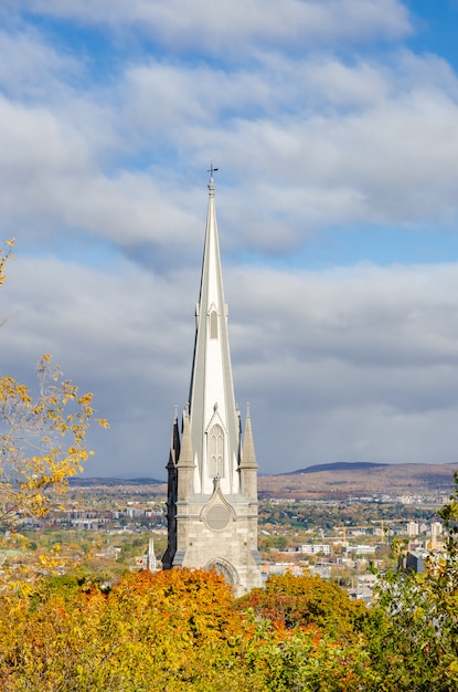 Foto a, torre, de, igreja, em, antigas, cidade quebec, canadá