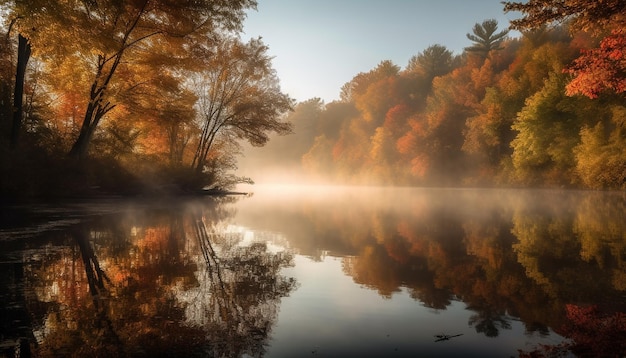 A tranquila floresta de outono reflete a beleza multicolorida vibrante gerada pela IA