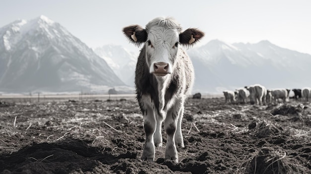 A vaca está no centro da tela.