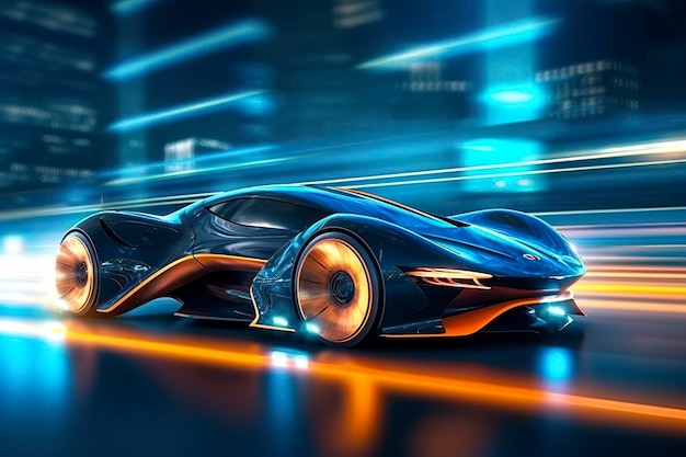 A velocidade rápida do obturador cria uma imagem dinâmica e cheia de ação do carro futurista AI Generative