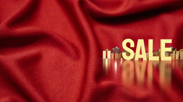 A venda de ouro e caixa de presente em seda vermelha para renderização 3d do conceito de marketing