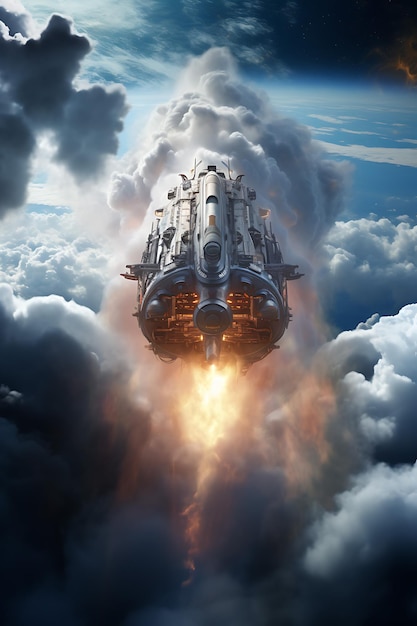A viagem de uma nave espacial através de uma hipnotizante nuvem cósmica foto realista