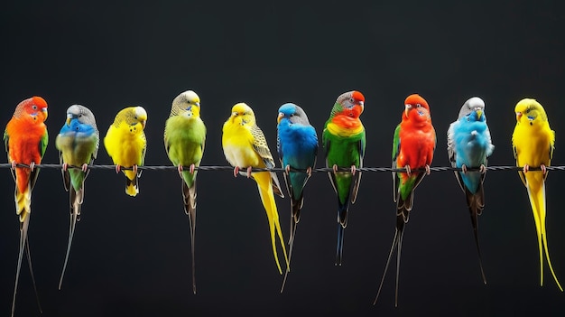 Foto a vibrante linha de aves exibe diversas cores e padrões