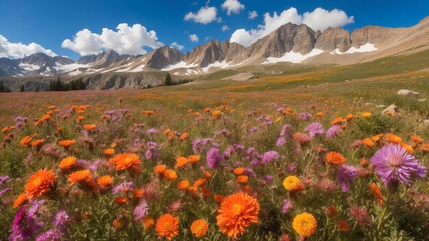 A vibrante tapeçaria de flores silvestres que cobre as encostas das montanhas, desde as delicadas astras alpinas até as féas